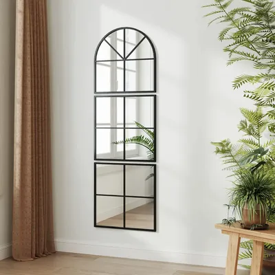 Miroirs - Miroir atelier triptyque métal 60x180 cm style verrière noir - AOSOM BUSINESS