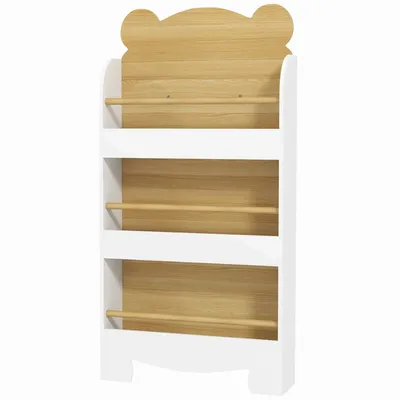 Children's desks - Children's bookcase with 3 levels, white bear design, natural wood effect - AOSOM BUSINESS