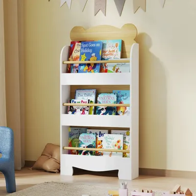 Bureaux d'enfants - Bibliothèque pour enfant 3 niveaux design ourson blanc effet bois naturel - AOSOM BUSINESS