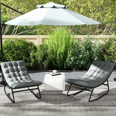 Armchairs - Set of 2 Chesterfield style garden rocking chairs with mattress in grey - AOSOM BUSINESS