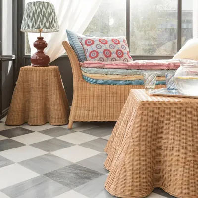 Coffee tables - Cordoba Scalloped Rattan Coffee Table - MAHE HOMEWARE