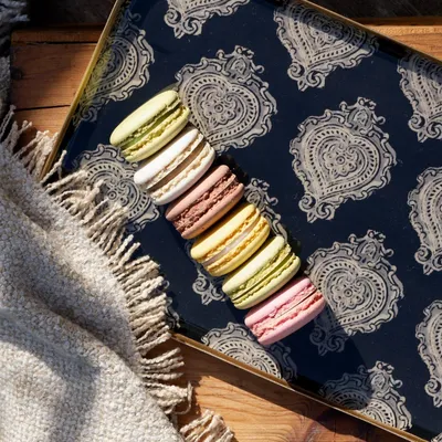 Trays - Enamel trays with handpainted gold trim, Arles ex-voto pattern - MAISON LILO