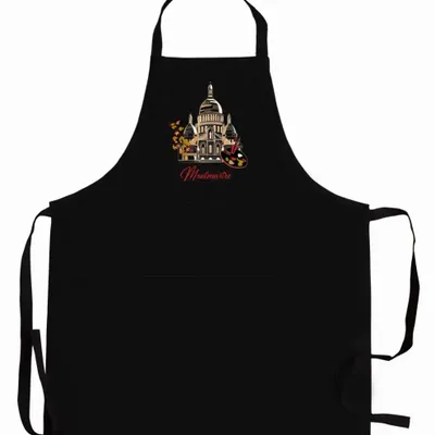Aprons - Recycled kitchen apron with pocket Montmartre Noir 85 X 72 - MAISON VIVARAISE - SDE VIVARAISE WINKLER
