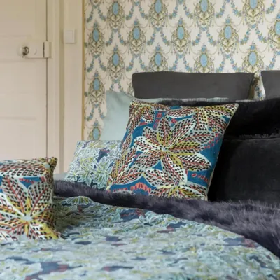 Cushions - Embroidered Cushion Ariane Pétrole 45 X 45 - MAISON VIVARAISE - SDE VIVARAISE WINKLER