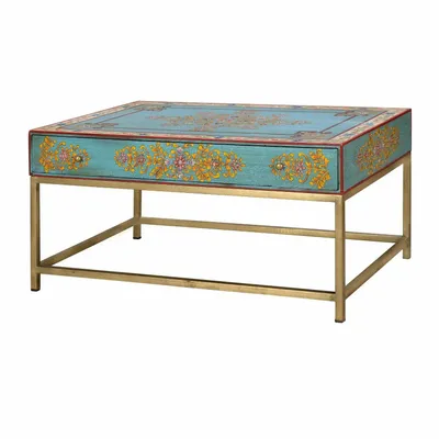 Coffee tables - Mango wood coffee table and gold and multi-colored metal legs - GINER Y COLOMER