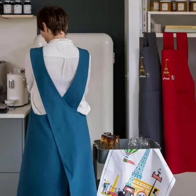 Aprons - Recycled Japanese Kitchen Apron Tour Eiffel Paon 125 X 85 - MAISON VIVARAISE - SDE VIVARAISE WINKLER