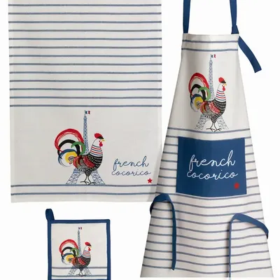 Potholders - Recycled Pot Holder French Cocorico Écru/Bleu 20 X 20 - MAISON VIVARAISE - SDE VIVARAISE WINKLER