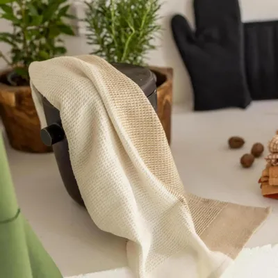 Dish towels - Recycled Honeycomb Tea Towel Finn Sable 50 X 70 - MAISON VIVARAISE - SDE VIVARAISE WINKLER