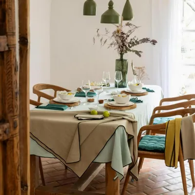 Table cloths - Recycled Tablecloth Grace Céladon 140 X 250 - MAISON VIVARAISE - SDE VIVARAISE WINKLER