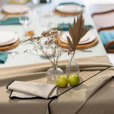 Table cloths - Nappe recyclée Grace Camel 140 x 250 - MAISON VIVARAISE - SDE VIVARAISE WINKLER