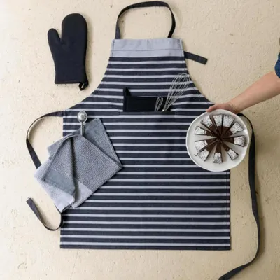 Aprons - Tilio Recycled Kitchen Apron Noir/Gris 72 X 90 - MAISON VIVARAISE - SDE VIVARAISE WINKLER