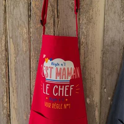 Aprons - Recycled kitchen apron Chef maman Rose 72 X 90 - MAISON VIVARAISE - SDE VIVARAISE WINKLER