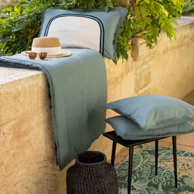 Linge de lit - Edredon uni Laly Prusse 85 x 200 - MAISON VIVARAISE - SDE VIVARAISE WINKLER