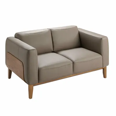 Sofas - 2-seater upholstered leather sofa with walnut details - ANGEL CERDÁ