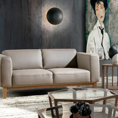 Sofas - 2-seater upholstered leather sofa with walnut details - ANGEL CERDÁ