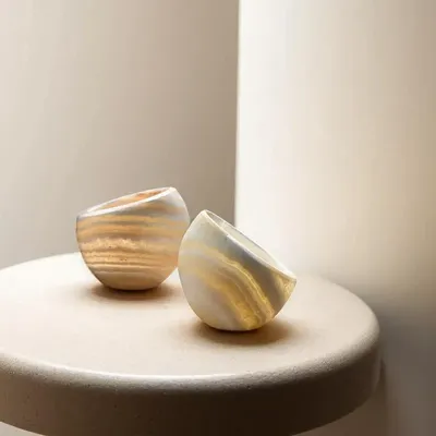 Bougeoirs et photophores - Bougeoir en albâtre de luxe, design élégant et artisanal, bougie chauf - MAISON ZOE
