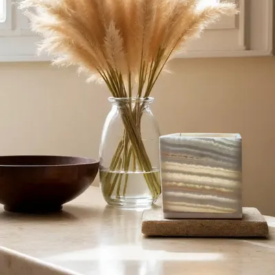 Candlesticks and candle holders - Zana Candle Holder – Alabaster Stone - handcrafted, Set of 2 - Square - MAISON ZOE