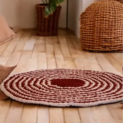 Tapis contemporains - Tapis bicolore Dublin — Tissu, finition turquoise/marron, crochet, 120 - MAISON ZOE