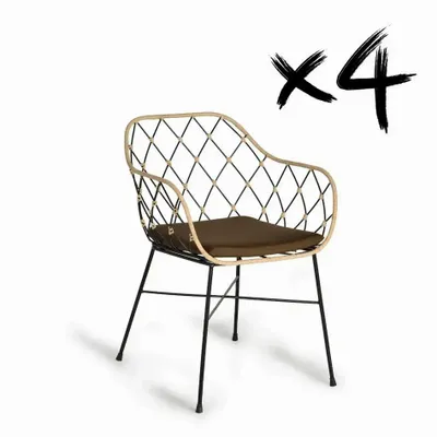 Fauteuils - Lot de 4 fauteuils en rotin et pieds en métal - GINER Y COLOMER
