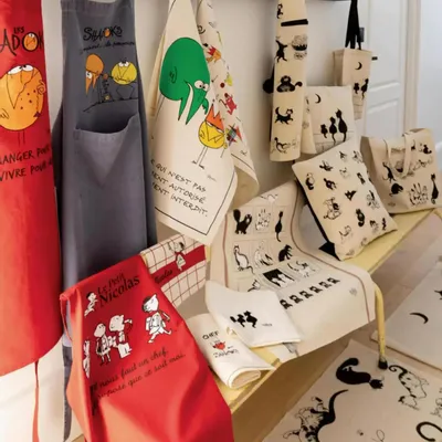 Torchons - Torchon Dubout Chats farandole Ecru 48 x 72 - MAISON VIVARAISE - SDE VIVARAISE WINKLER