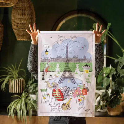 Dish towels - Tea Towel Les jardins parisiens Blanc 48 X 72 - MAISON VIVARAISE - SDE VIVARAISE WINKLER