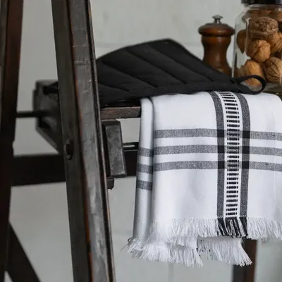 Potholders - Recycled Kitchen Glove and Pot Holder Jona Noir 15 X 30 - MAISON VIVARAISE - SDE VIVARAISE WINKLER