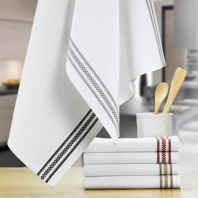 Dish towels - Checkerboard Stripe Tea Towel Rouge 50 X 70 - MAISON VIVARAISE - SDE VIVARAISE WINKLER