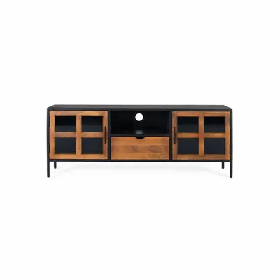TV stands - Handmade TV cabinet with one drawer and two glass doors - GINER Y COLOMER