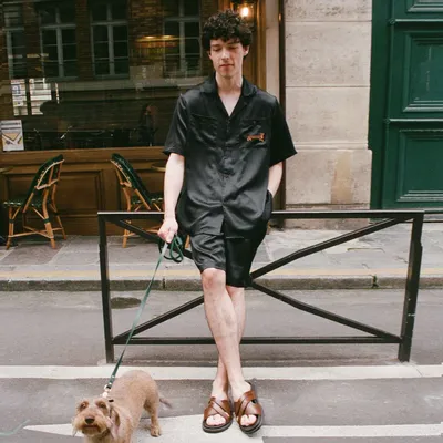 Homewear - Ensemble short en soie unisexe « Dachshund Delight » – Édition Puppy - NOT JUST PAJAMA
