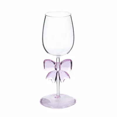 Autres décorations de Noël - Verre à vin en verre avec nœud TT CLR/PNK 22,5 cm - GOODWILL M&G