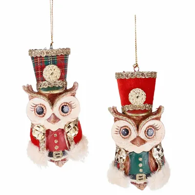 Autres décorations de Noël - TARTE.CASSE-NOISETTE HIBOU ORN ASS/2 RD/VERT 11CM - GOODWILL M&G