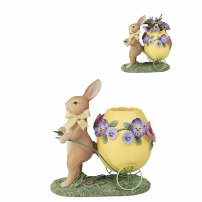 Autres décorations de Noël - LAPIN PANSY AVEC VASE CHARIOT À ŒUFS MARRON/YL 24CM - GOODWILL M&G