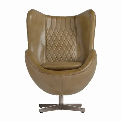 Chaises - Fauteuil en cuir couleur marron cassé de 76x81x106 cm - VICAL