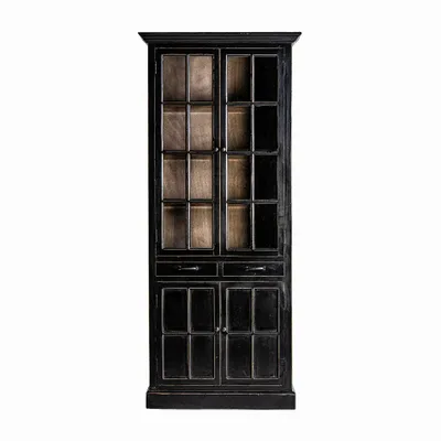 Bookshelves - Glass cabinet in elm wood off black colour in 90x45x211 cm - VICAL
