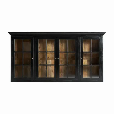 Bookshelves - Modular display cabinet in mango wood off black colour in 218x42x113 - VICAL