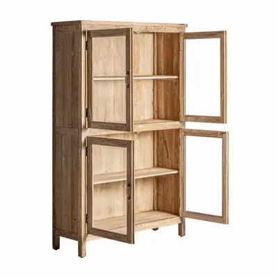 Bookshelves - Glass cabinet in recycled mango wood off brown colour in 126x44x198 - VICAL