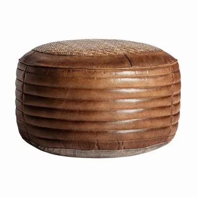 Footrests - Puff in leather off brown colour in 50x50x30 cm - VICAL
