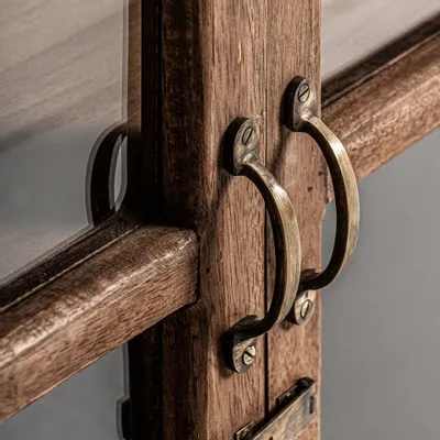 Bookshelves - Glass cabinet in recycled mango wood off brown natural colour in 184x - VICAL