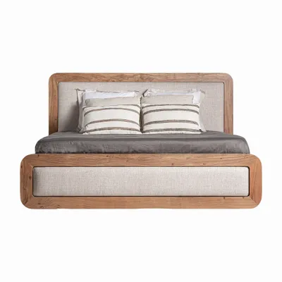 Beds - Bed in acacia wood off brown colour in 200x180x122 cm - VICAL