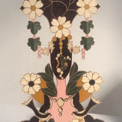 Sculptures, statuettes et miniatures - Masque-sculpture en marqueterie bois et cuivre – Nid intérieur - ATELIER NATHALIE MELON