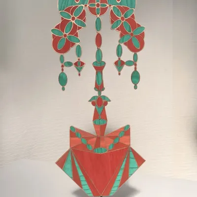 Sculptures, statuettes et miniatures - Masque-sculpture en marqueterie bois et cuivre – Sentinelle - ATELIER NATHALIE MELON