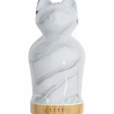 Scent diffusers - Cat essential oil diffuser — 24 cm glass, multicolored LEDs - FG IMPORTS