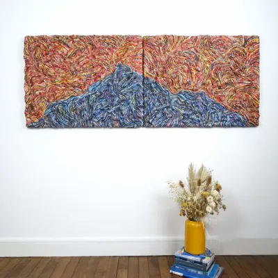 Unique pieces - Wall art recycled papers Diptych Chuzenji unique piece - HELENE SIELLEZ