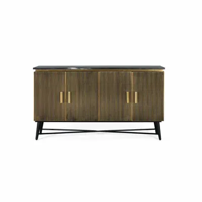 Sideboards - Sideboard with 4 wooden doors covered in bronze and marble top - GINER Y COLOMER