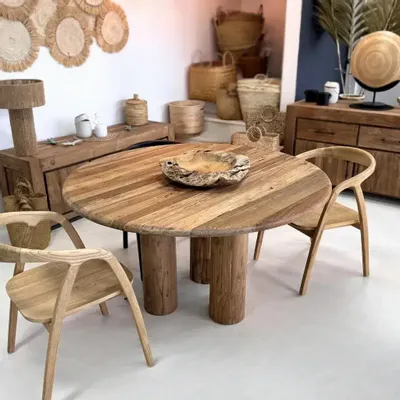 Dining Tables - Round dining table made from recycled teak wood - RONNY - HYDILE