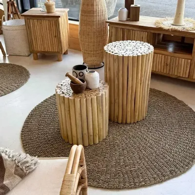 Autres tables  - Guéridon en rondin de bois teck - JATI M - HYDILE