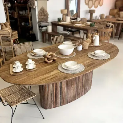 Tables Salle à Manger - Table à manger ovale en bois de teck recyclé - YAGA - HYDILE