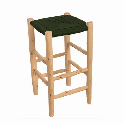 Tabourets - Tabouret de bar en bois et corde verte - ROUCOU - HYDILE