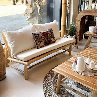 Sofas - Outdoor teak bench with water-repellent, removable cushions - YAGO - HYDILE