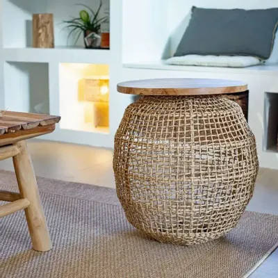 Autres tables  - Table en corde et plateau en bois de teck - ANNIE - HYDILE